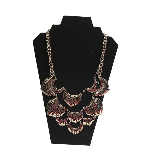 Womens Silver Statement Necklace With Layered Geometric Design - Picture 1 of 6